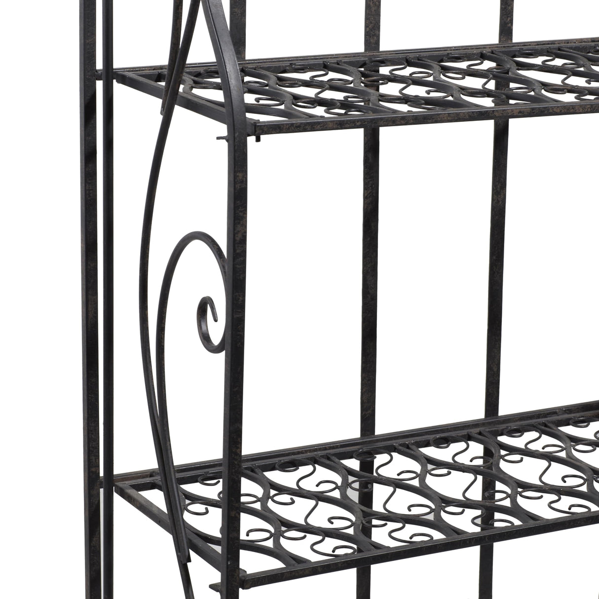 Deco 79 Metal Scroll Indoor Outdoor Tall Folding 4 Shelf Bakers Rack, 25" x 12" x 64", Black Deco 79