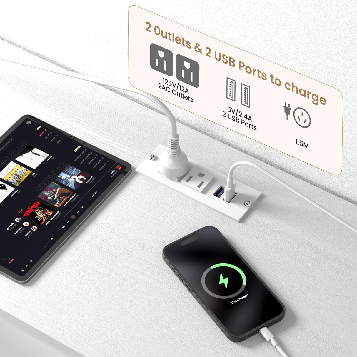 Patikuin 63" Dresser TV Stand for 65 70 75 Inch TV, Fabric Chest of Drawers with Charging Station, LED Lights, Open Shelves & 12 Drawer Dresser, Modern Entertainment Center, White Patikuin