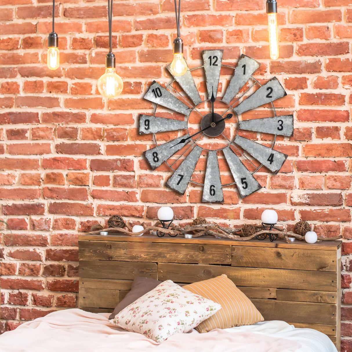 Wesiti 3 Pcs Metal Windmill Clock Large Farmhouse Wall Decor Clock 20 Inches Rustic county Wall Decor for Farmhouse Kitchen Living Room Bedroom Nursery Home Wesiti