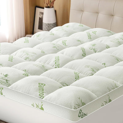 Easthome Mattress Topper King Size Viscose Derived from Bamboo, Thick Soft Pillow Top Mattress Pad Cover for Back Pain, Mattress Protector with 8-21 Inch Deep Pocket, White