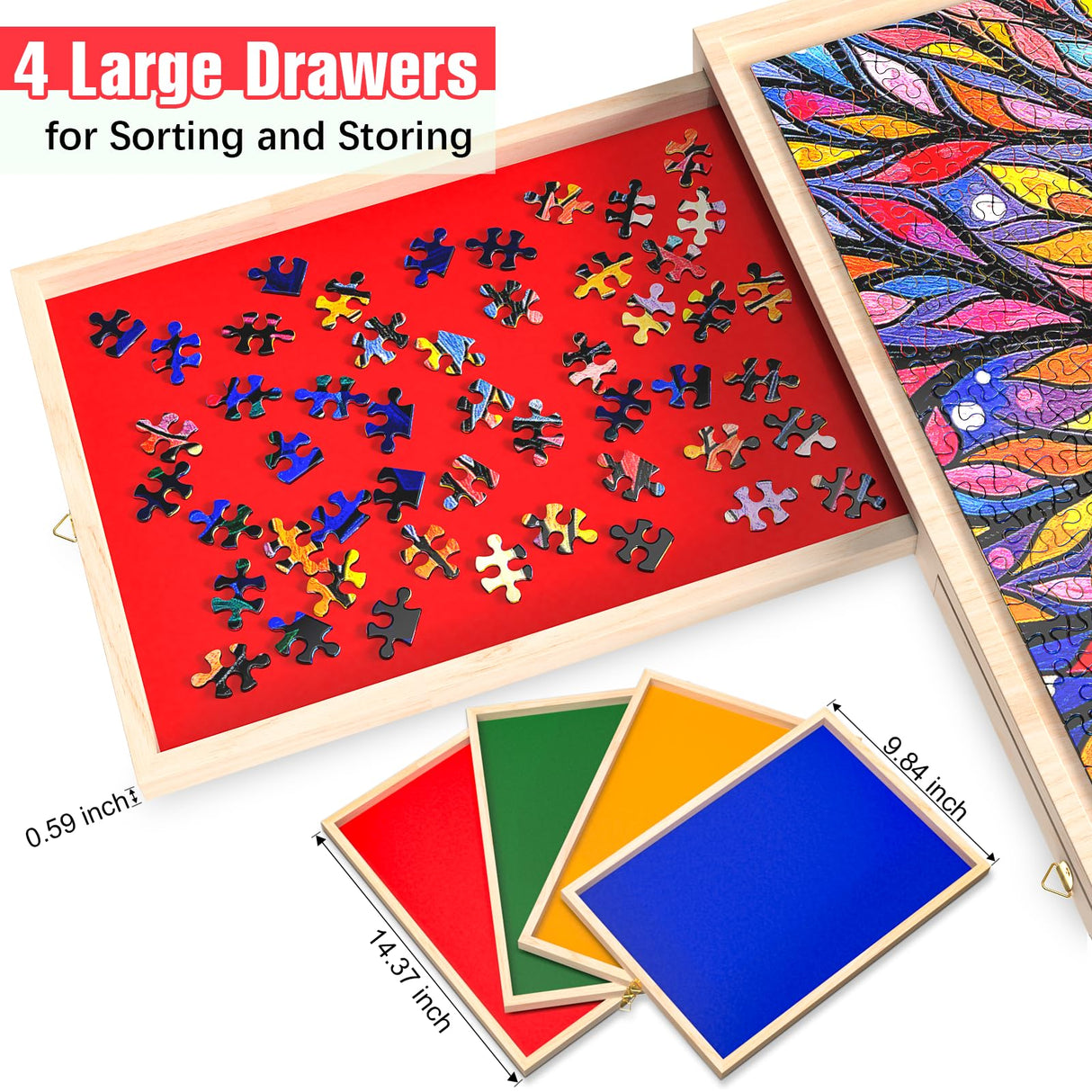 Puzzle Board with Drawers and Cover Rotatable 360-Degree Wheels 1000 Pieces Lightweight Portable Wooden Puzzle Table for Adults Kids 30'' x 22'' PETAZA