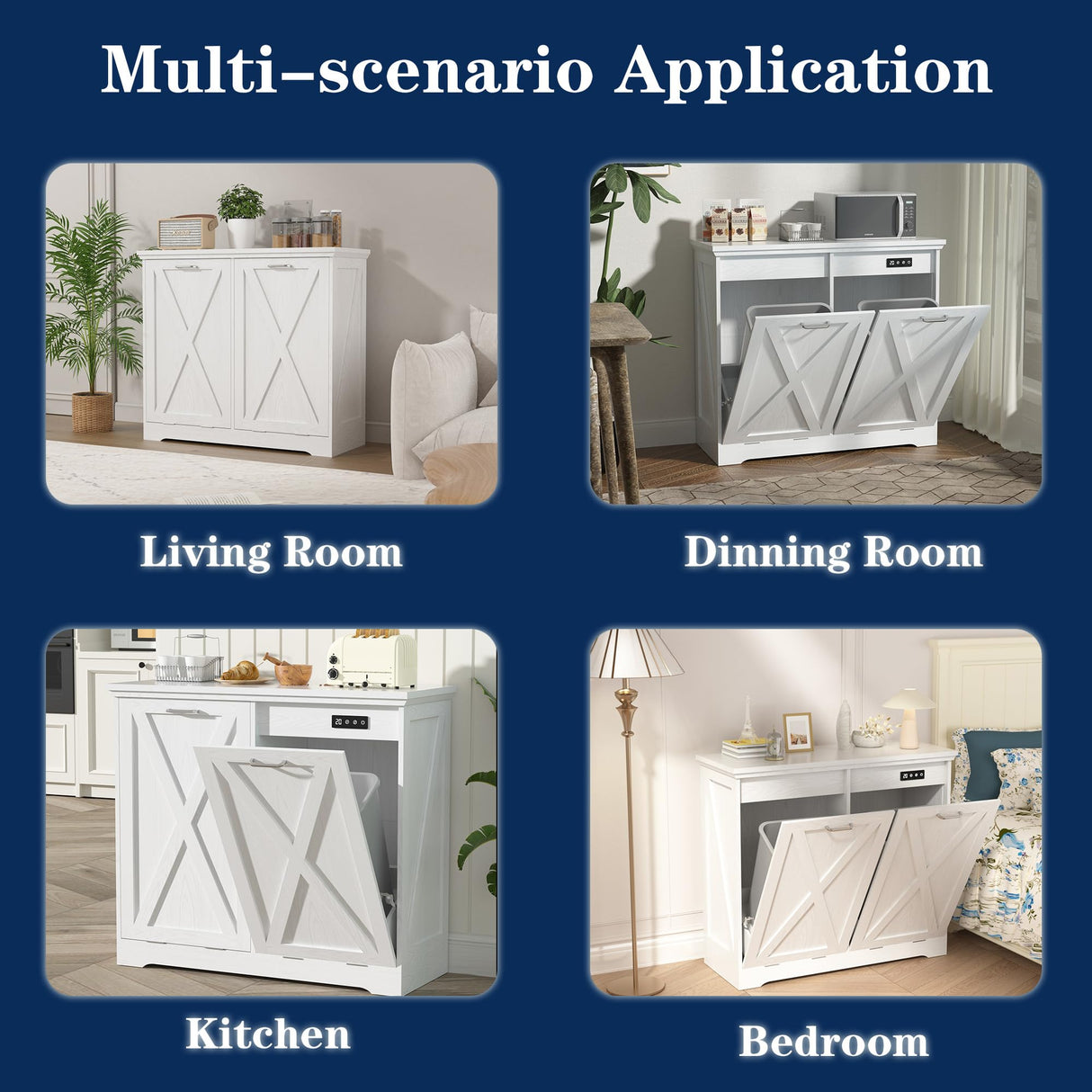 TOLEAD Tilt Out Trash Can Cabinet, 10 Gallon Kitchen Trash Cabinet Hidden Trash Can with Deodorizing & Negative Ion Pet Proof for Kitchen,Dining Room, Living Room,Double White TOLEAD