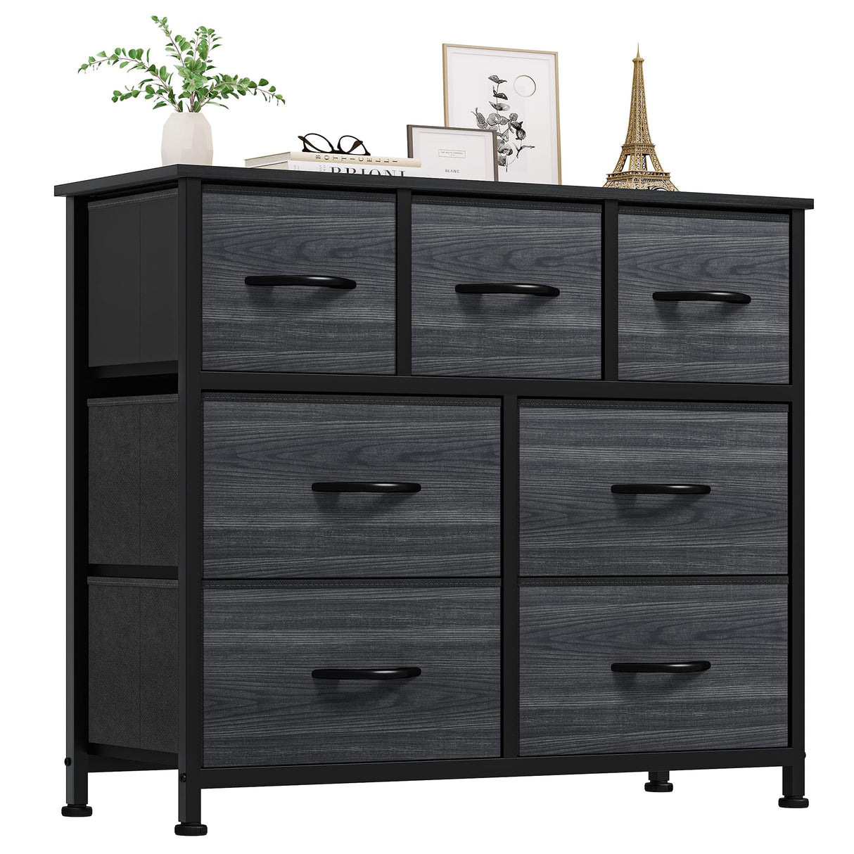 YITAHOME 7 Drawer Fabric Dresser, Furniture Storage Tower Cabinet, Organizer for Bedroom, Living Room, Hallway, Closet, Sturdy Steel Frame, Wooden Top, Easy-to-Pull Fabric Bins YITAHOME