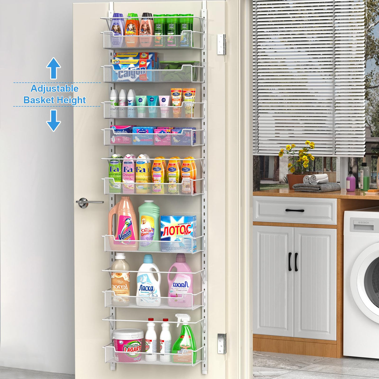 VyGrow Over the Door Pantry Organizer, 8-Tier Over the Door Organizer with Adjustable Basket, Pantry Door Organization for Pantry Kitchen Storage Room Spice Rack, White VyGrow