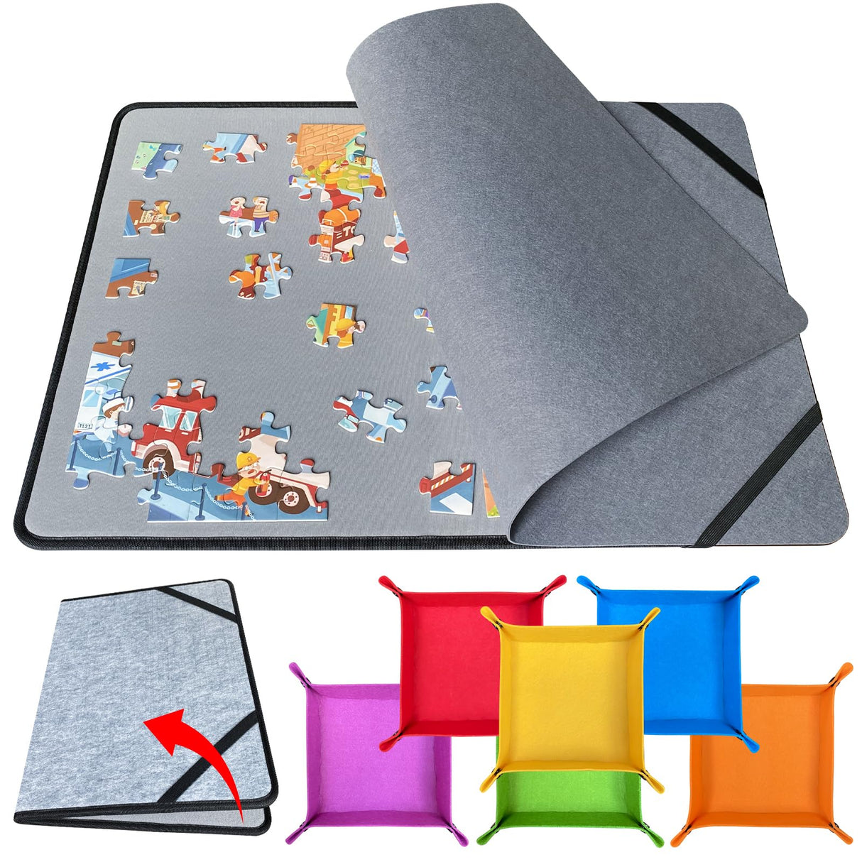 Folding Puzzle Board with 6 Sorting Trays and Felt Mat,for Storage and Saver, Non-Slip Surface,for Puzzle Board 1000 Pieces QCFDLCX