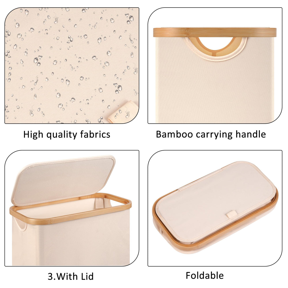 Merkisa Slim Laundry Basket,Tall laundry Hamper with Lid,60L Hamper for Laundry,Dirty Cloth Hamper with Bamboo Handle for Toys,Towels, Clothes Organizing,Beige Merkisa