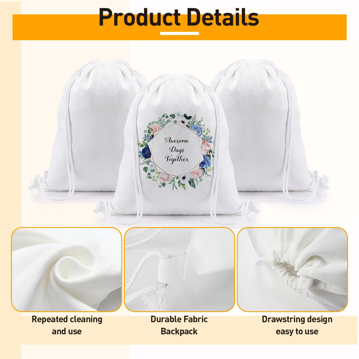 Sweetude 30 Pack Sublimation Drawstring Bags Bulk Polyester Drawstring Bag Blank String Backpack Bag Gym Sack Sport Backpacks for Women Men DIY Crafts Shopping Storage, 16.5" L x 12.6" W, White Sweetude