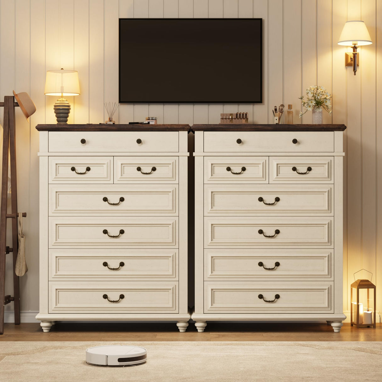 Jocoevol Farmhouse Dresser for Bedroom 7 Drawer Dresser with Deep Drawers, Tall White Big Large Wooden Chest of Drawers for Living Room, Hallway, Entryway (White, 7 Drawer) Jocoevol
