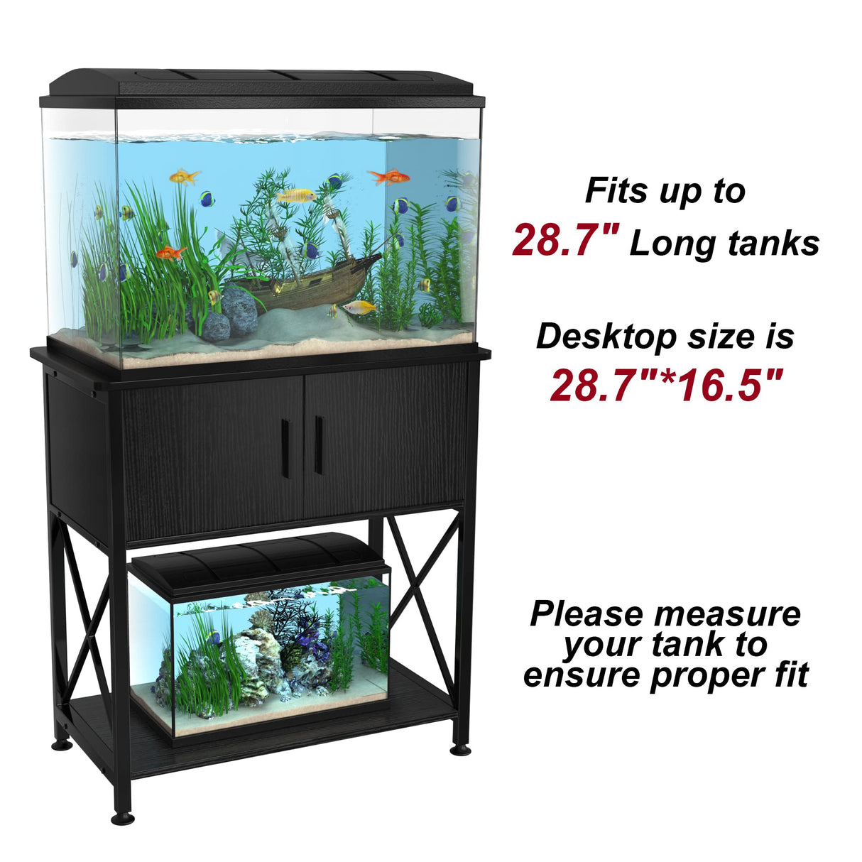 20 Gallon Fish Tank Stand, Metal Aquarium Stand 20 Gallon with Cabinet Storage,28.7" L*16.5" W Tabletop,330LBS Capacity Black GDLF