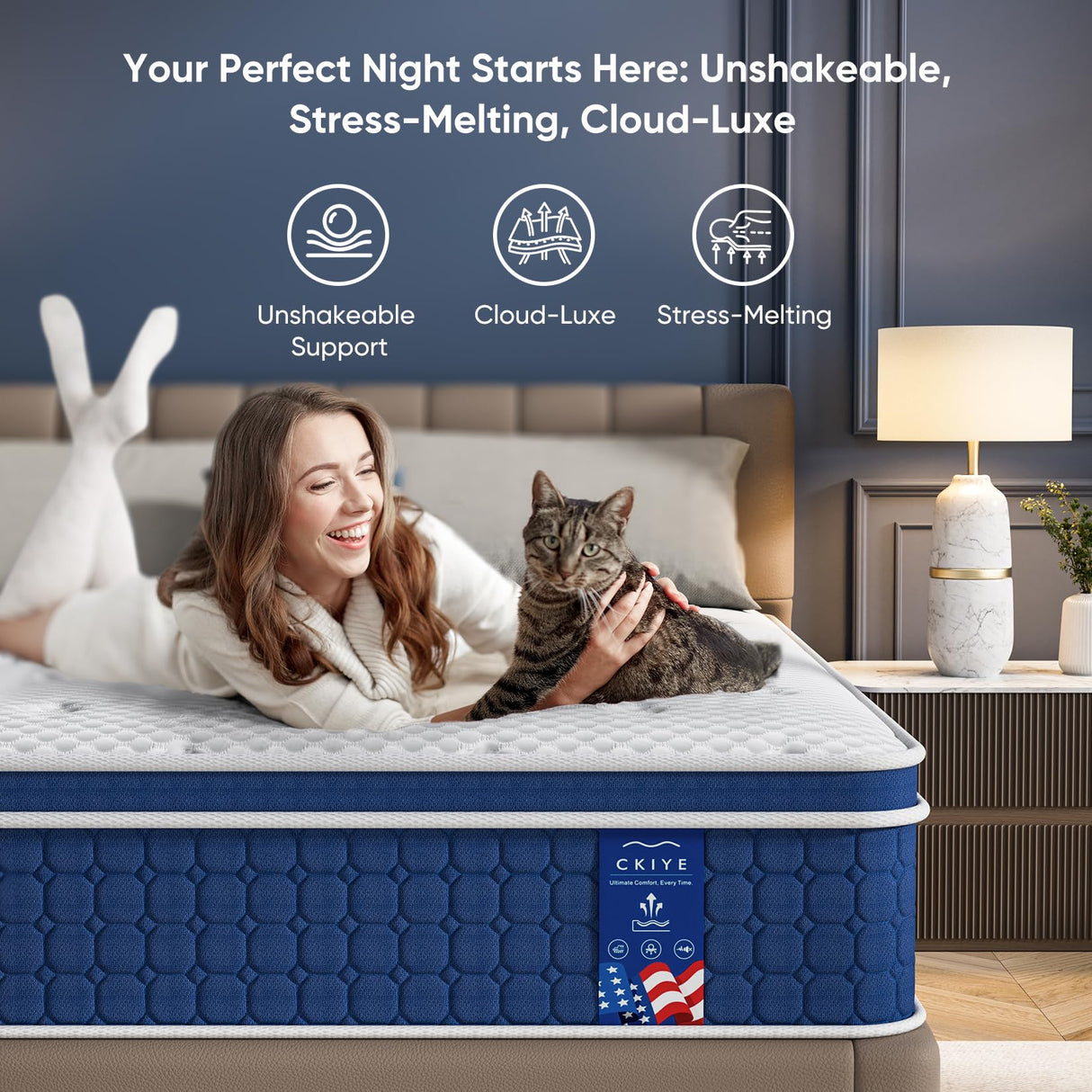 Ckiye 12 inch Queen Size Mattress 80''*60''*12'' Hybrid Medium Firm Memory Foam in a Box with Pocket Springs CertiPUR US Extra Edge Support Anti Sag Design Pressure Relief Queen Mattress Ckiye