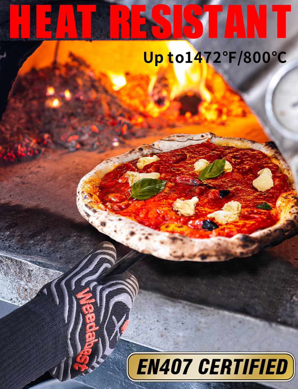 WEEDABEST Hot BBQ Gloves Heat Resistant Kitchen Oven Mitts Professional Long Heat Resistant Cooking Gloves for Grill,Grilling,Smoker,Barbeque,13.5 inch-Gray WEEDABEST