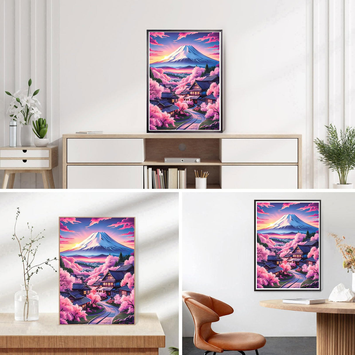 DPHERO Mount Fuji Diamond Painting Kits for Beginners Adults,5D DIY Cherry Blossoms Diamond Art Kits,Round Full Drill Sunset Gem Art Crafts Kits,DIY Painting by Numbers for Home Wall Decor 12x16 inch DPHERO
