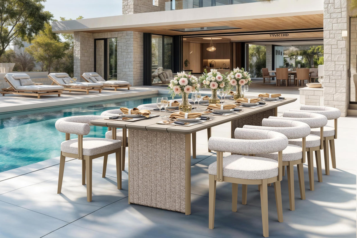 PURPLE LEAF Patio Dining Set 9 Pieces Luxury Modern Conversation Set Aluminum Large Rectangle Dining Table and Chairs with Olefin Cushion Outdoor Furniture Set for Garden Porch Deck Backyard PURPLE LEAF