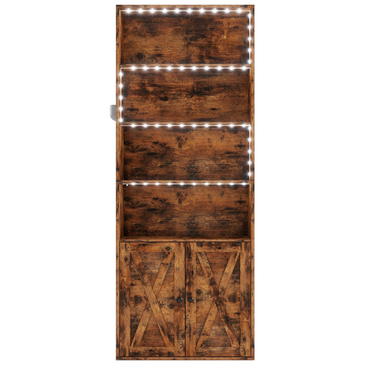 IRONCK Tall Bookcase with LED Lights, 70 in Industrial Bookshelves and Bookcases with Doors, 6 Shelf Display Storage Shelves Floor Standing for Home Office, Living Room, Bedroom IRONCK