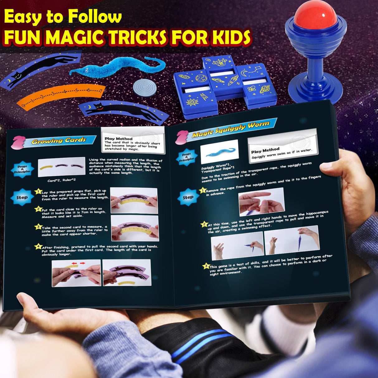 PATIFEED Kids Magic Kit, Magician Costume for Pretend Play, Magic Set with Instructions for Each Trick for Kids Ages 6 7 8 9 10 11 12 PATIFEED