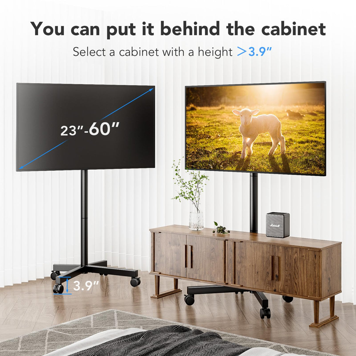 Mobile TV Cart Stand with Wheels for 23-60 Inch LCD LED Flat Curved Screen Outdoor Rolling TV Mount with Height Adjustable Portable Floor Stand Holds up to 88lbs Monitor TV Holder Max VESA 400x400mm AX WABER