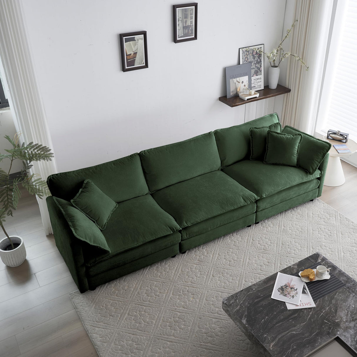 Tmsan 2 Piece Living Room Furniture Set, Green Chenille Deep Seat Loveseat and Sofa Set, Modern Luxury Sectional Cloud Couches for Apartment Office Tmsan