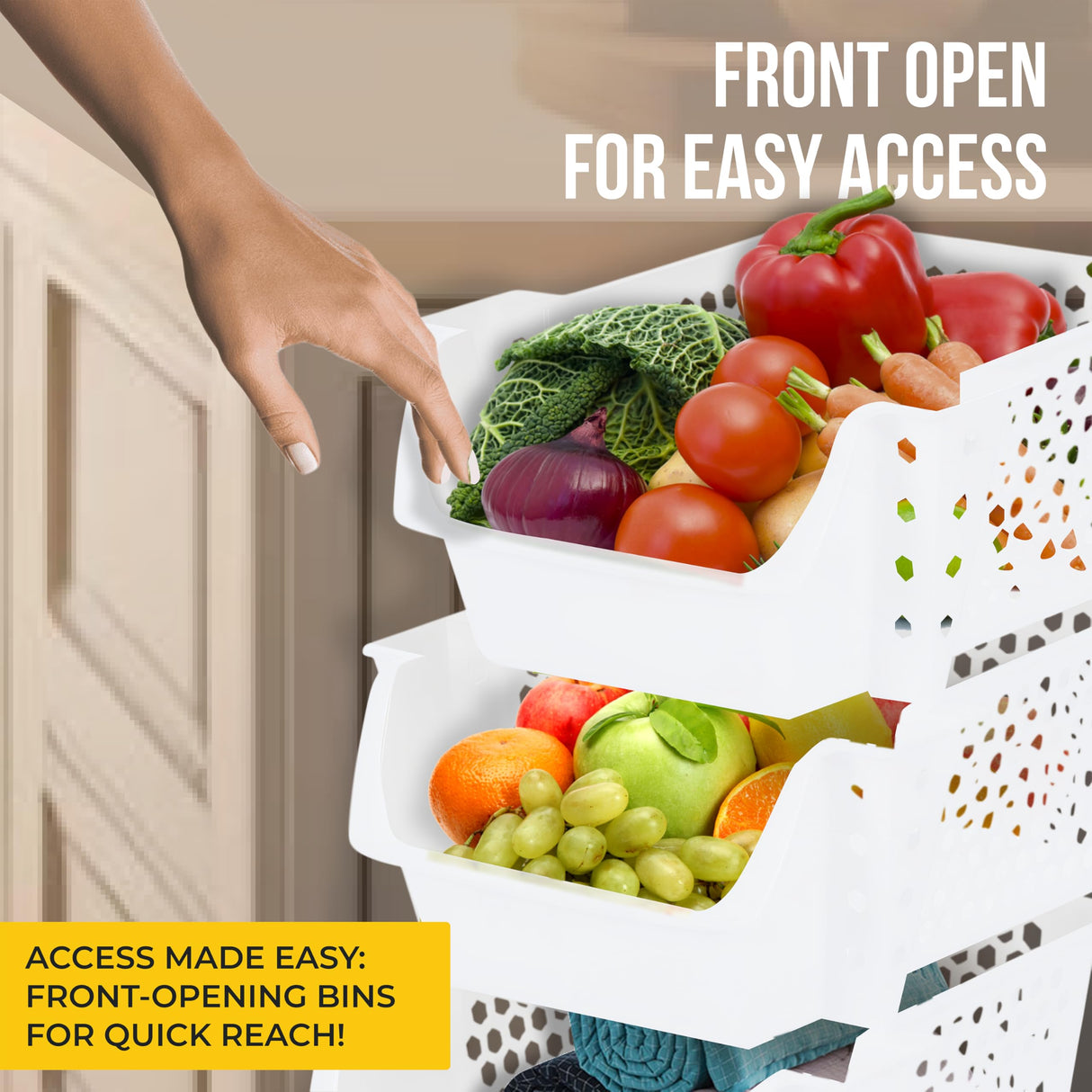 Skywin TidyFriend Stackable Storage Bins for Pantry, 4 Pack Stackable Bins For Organizing Food, Kitchen, and Bathroom Essentials (White) Skywin