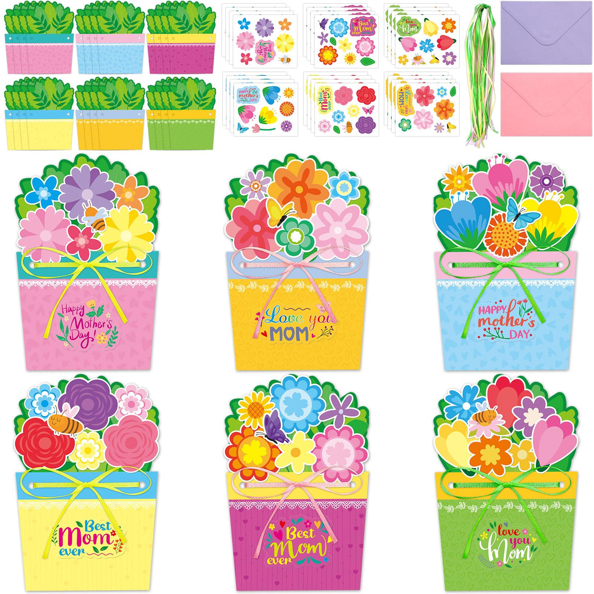 Fancy Land 24 Sets Mothers Day Crafts for Kids DIY Greeting Card Making Kit Mothers Day Cards with Envelopes Classroom Activities Gifts for Mom Fancy Land