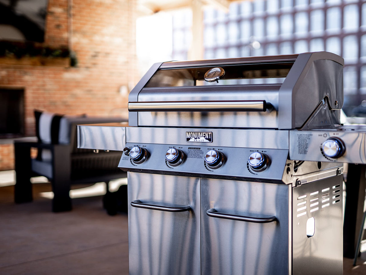 Monument Grills Larger Convertible 4-Burner Natural Gas Grill Stainless Steel Cabinet Style Propane Grills with Conversion Kit(2 Items) Monument Grills