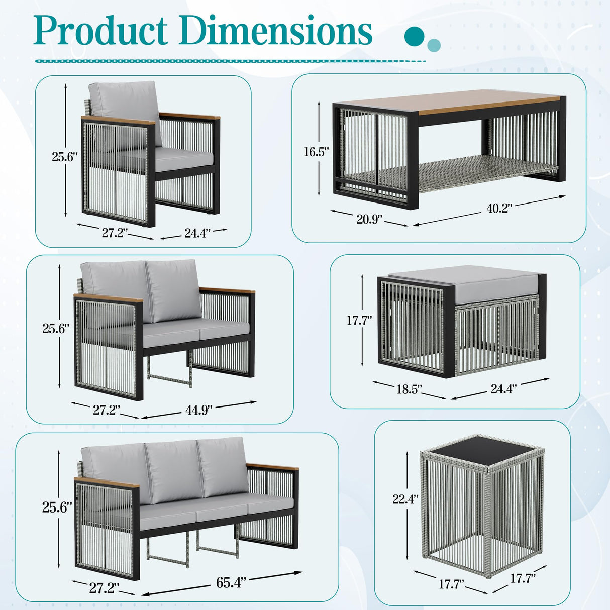 HOMREST 7 Piece Outdoor Sectional Patio Conversation Set,5 Seats Metal Outdoor Patio Furniture Set, All Weather Outdoor Couch Set with 2 Ottoman,3-Seats Sofa,Love Seat,Side Table for Deck, Lawn(Grey) HOMREST