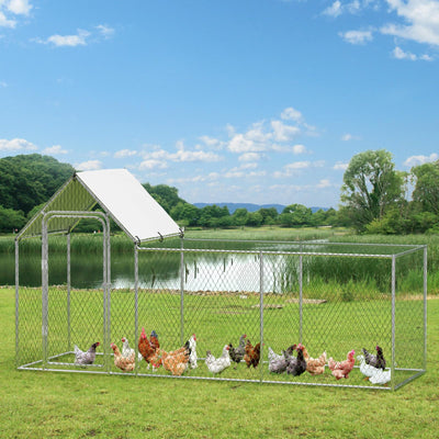 Chicken Coop, Large Metal Chicken Run, Outdoor Chicken Pen with Waterproof and Anti-UV Cover, Walk-in Chicken House with Lockable Door, for Yard, Farm Use, 10' W x 3.3' D x 5' H