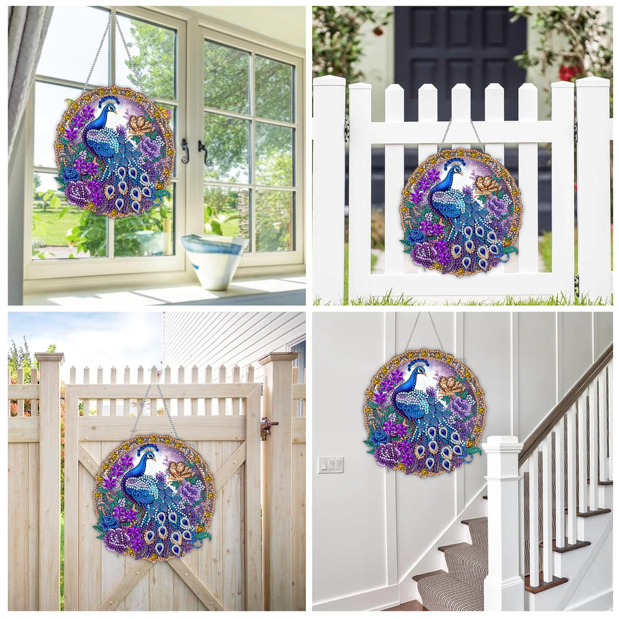 Reofrey Hanging Diamond Art Kits for Adults - 8x8 Inch Peacock Animal Acrylic Board Double Sided Pattern Diamond Painting Suncatcher Pendant, Crystal Art for Home Wall Window Decoration Handmade Gift Reofrey