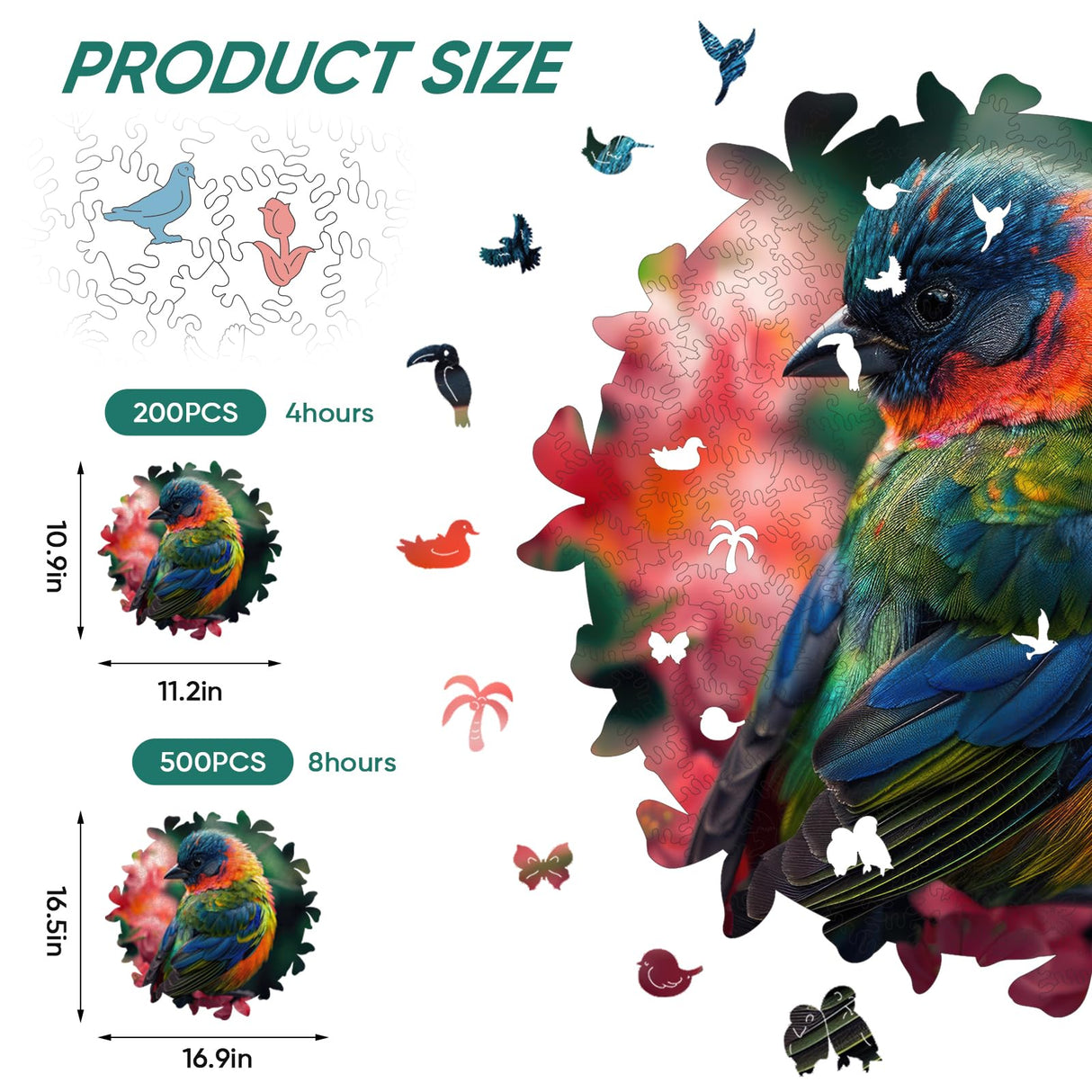 Wooden Puzzles for Adults, Finch Bird Wooden Jigsaw Puzzles 200pcs, Medium, Unique Shape Animal Adult Puzzles, Irregular Wood Puzzles Creative Gift for Adults and Kids Family Game(10.9 x 11.2 in) Qiuenisray