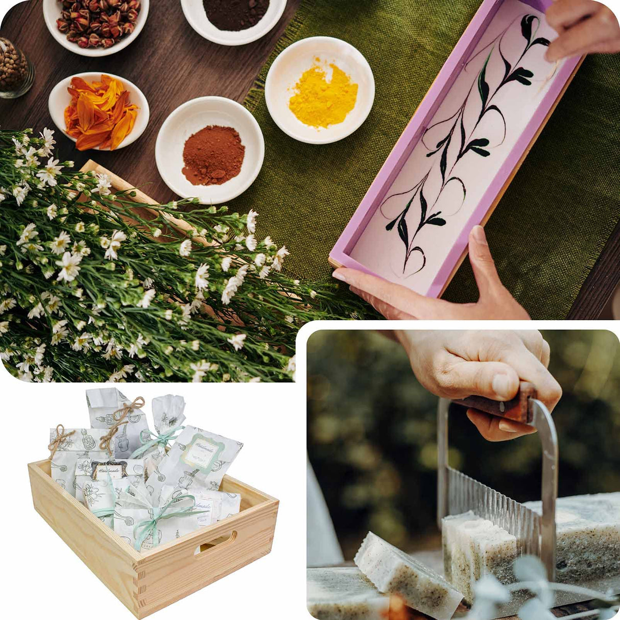 Soap Mold Making Kit with Wooden Cutter Soap Molds Silicone 46oz Purple | Melt and Pour or Cold Process, 50pc Soap Packaging Paper Bags and Slicer | Gift for Wife Women Housewife Soaper Hepgodin