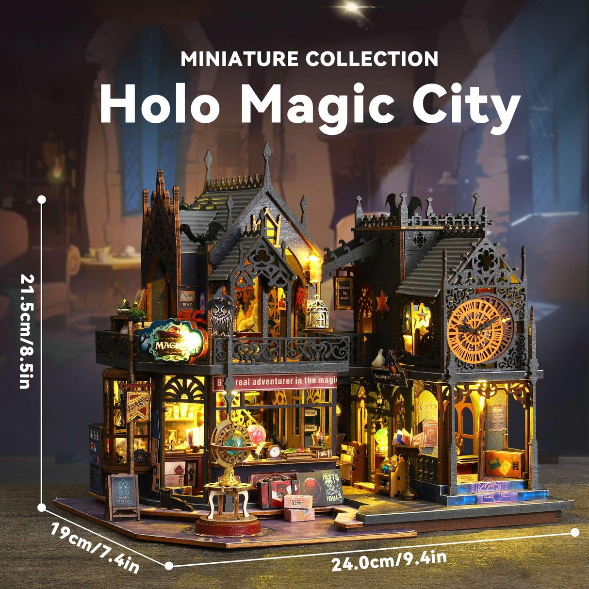 Flever Dollhouse Miniature DIY House Kit Creative Room with Furniture for Romantic Artwork Gift (Holo Magic City) Flever