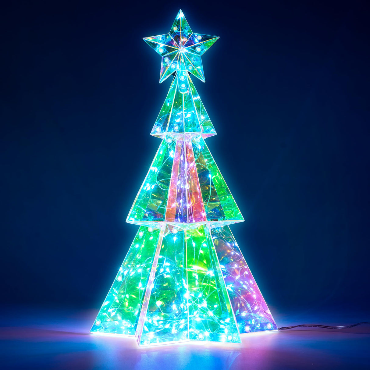 Joiedomi 15 in Prismatic Iridescent Christmas Tree Light Decorations, Prismatic Christmas Decor, 100 LED Cool White Lights for Indoor Holiday Décor, Christmas Eve Night Décor Joiedomi