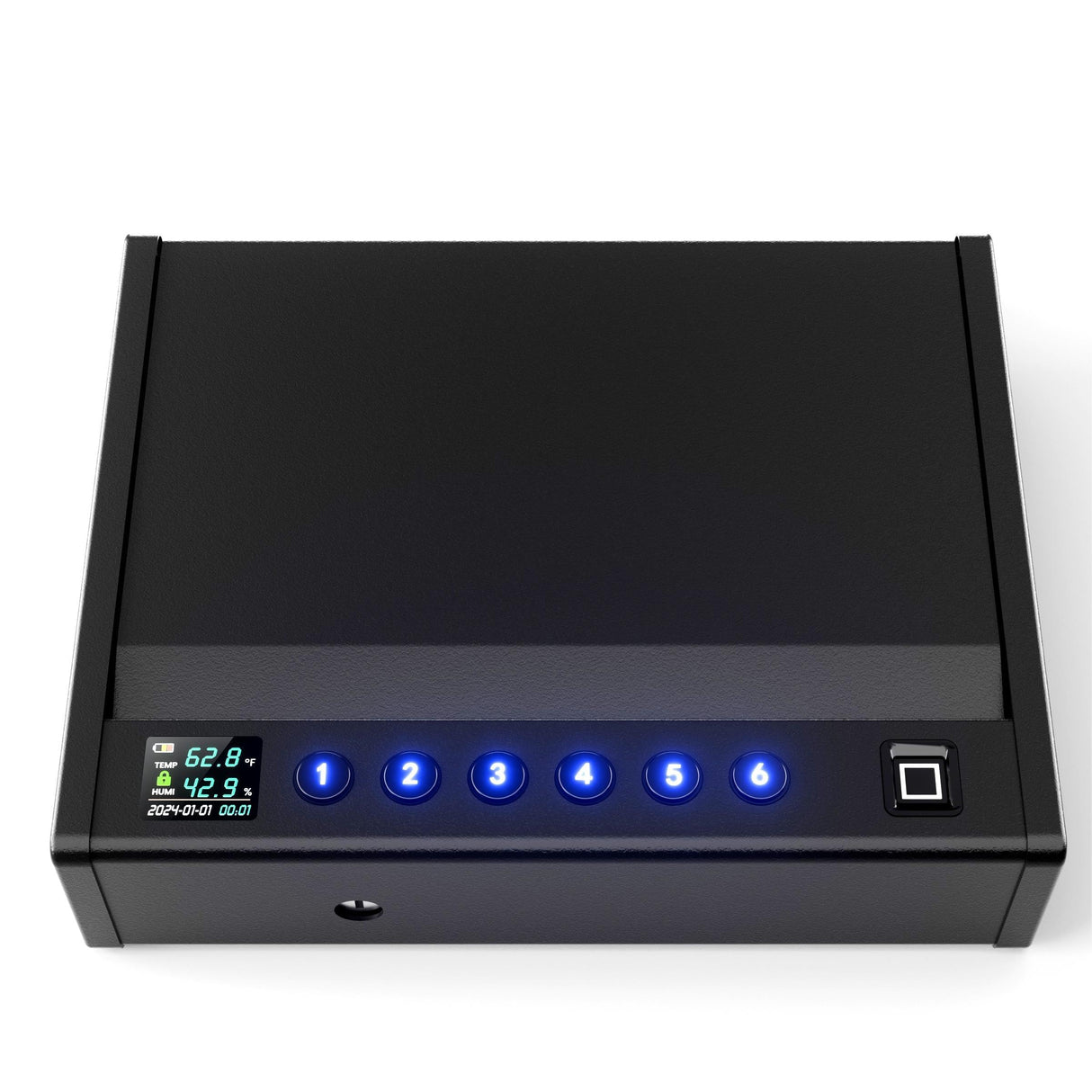 Grimtron Biometric Fingerprint Pistol Safe for Handguns with LCD Display, Quick Access, Temperature & Humidity Control, Mountable Bedside Gun Safe for Car, Nightstand, and Cloakroom Grimtron