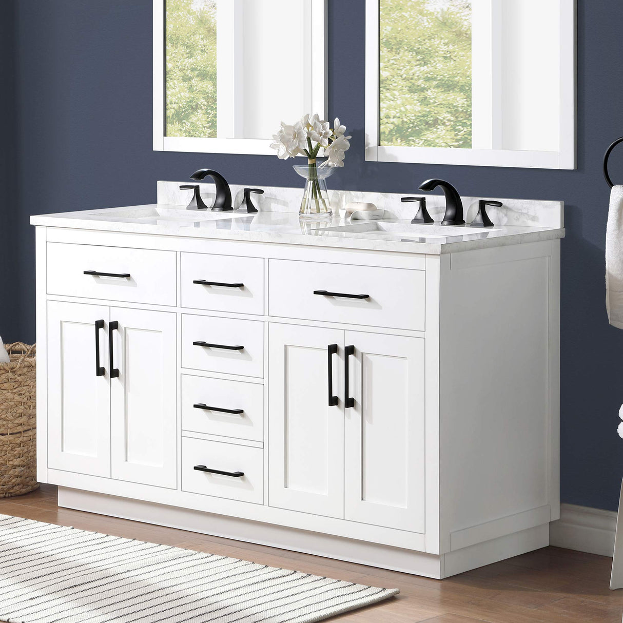OVE Decors Bathroom Vanity with Black Hardware and Power Bar in White Finish, 60 inches OVE Decors