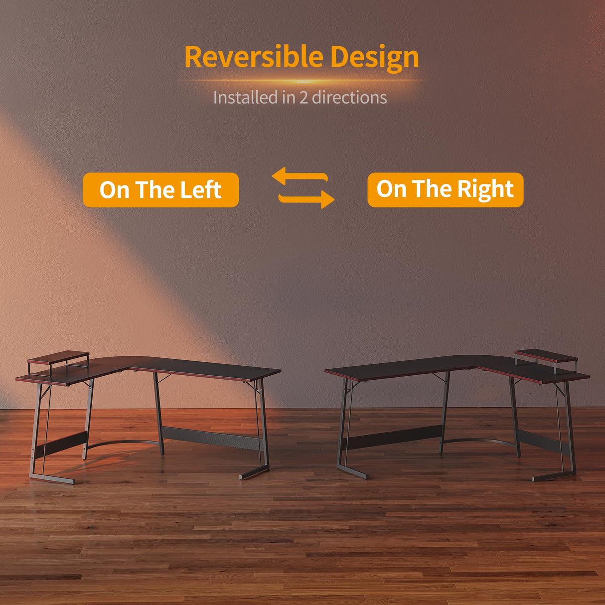 CubiCubi L Shaped Gaming Desk Computer Office Desk with Carbon Fiber Surface, 47 inch Corner Desk with Large Monitor Stand for Home Office Study Writing Workstation, Carbon Fiber Black CubiCubi