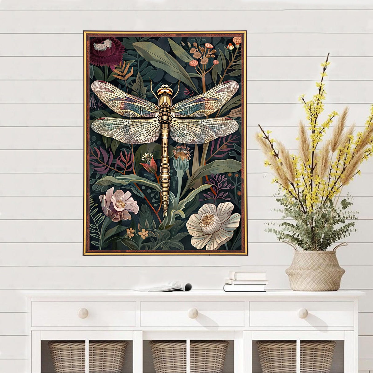 MEIYUDA Dragonfly Diamond Art Kits for Adults, 5D Easy Flowers Diamond Painting Kits for Beginners, Abstract DIY Round Full Drill Crystal Craft Kits for Home Walls Decor and Presents 12x16inch MEIYUDA