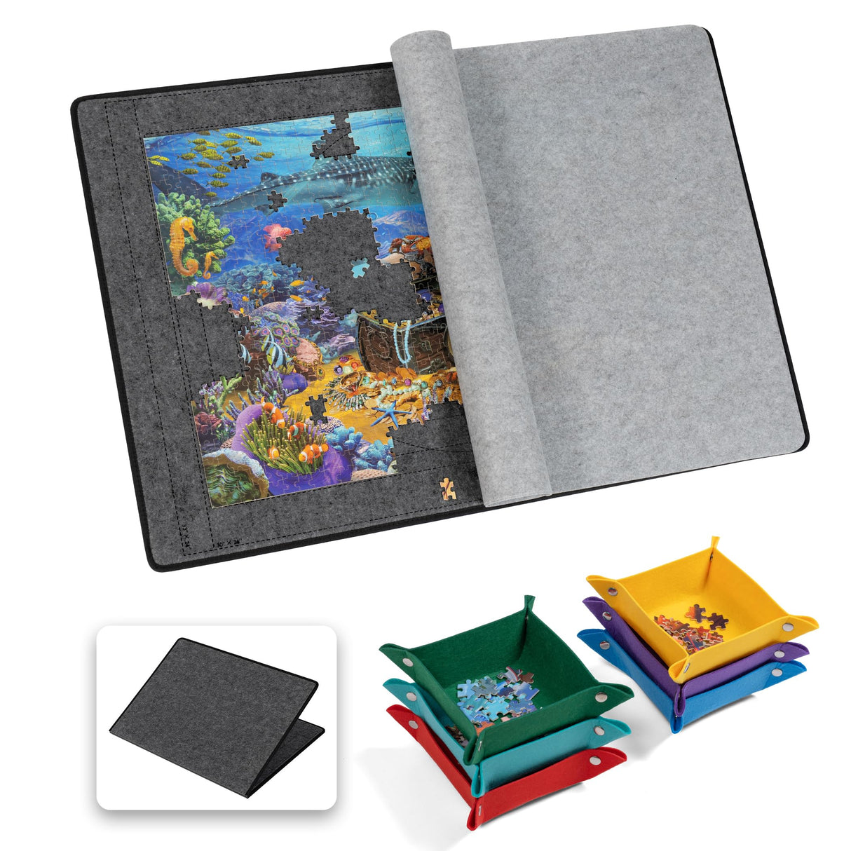 Becko US 1500 Piece Jigsaw Puzzle Board with 6 Trays & Cover, Foldable Puzzle Mat with Auxiliary Lines for Puzzle Storage Saver, Lightweight & Portable, for 1500 1000 750 500 Pieces Jigsaws Puzzles