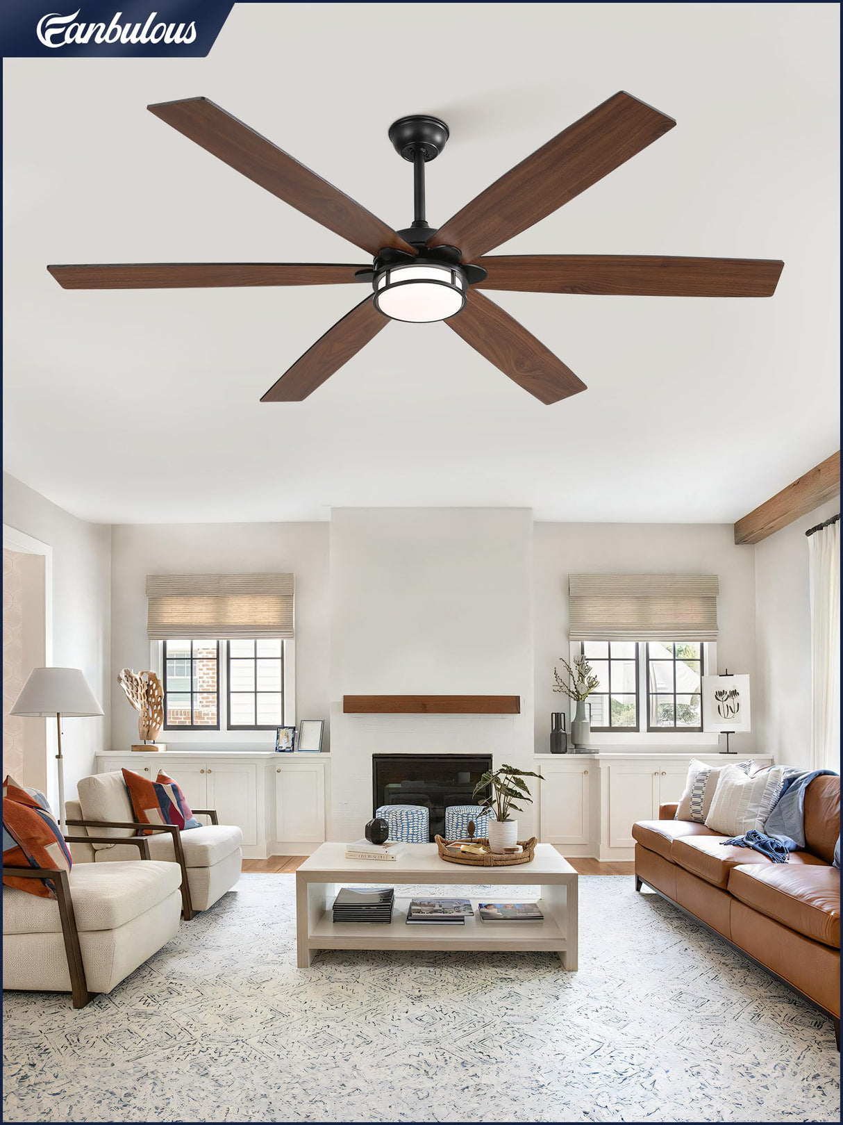 Fanbulous 65 Inch Ceiling Fans with Lights, Farmhouse Large Ceiling Fans with Remote, Black&Brown Modern Ceiling Fan with LED Light, Quiet DC Motor for Living Room, Bedroom, Kitchen, Indoor Fanbulous