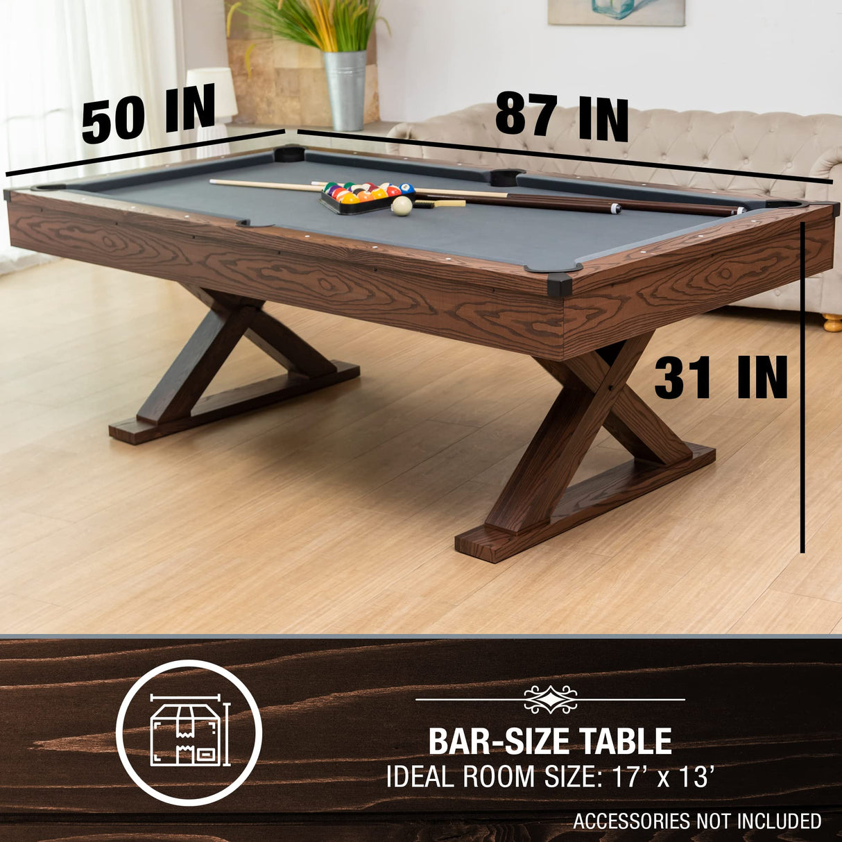 EastPoint Sports Dunhill 87-Inch Rustic Pool Table - 8 Ball Game with Accessories for Billiards & Indoor Games in Rec Room, Basement or Family Room EastPoint Sports