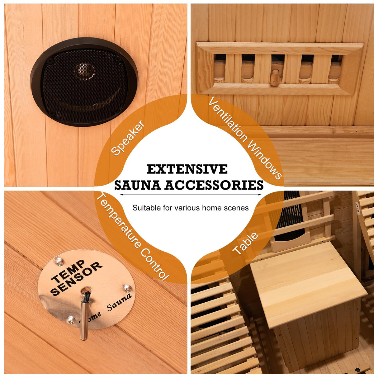 amocane Far Infrared Sauna, 1-2 Person Sauna for Home, Wooden Lounger, 5 Ceramic Heater & 4 Carbon Fiber Panel, Oxygen Bar, Dry Saunas Spa(Hemlock, L 70.86" x W 70.86" x H 74.8") amocane