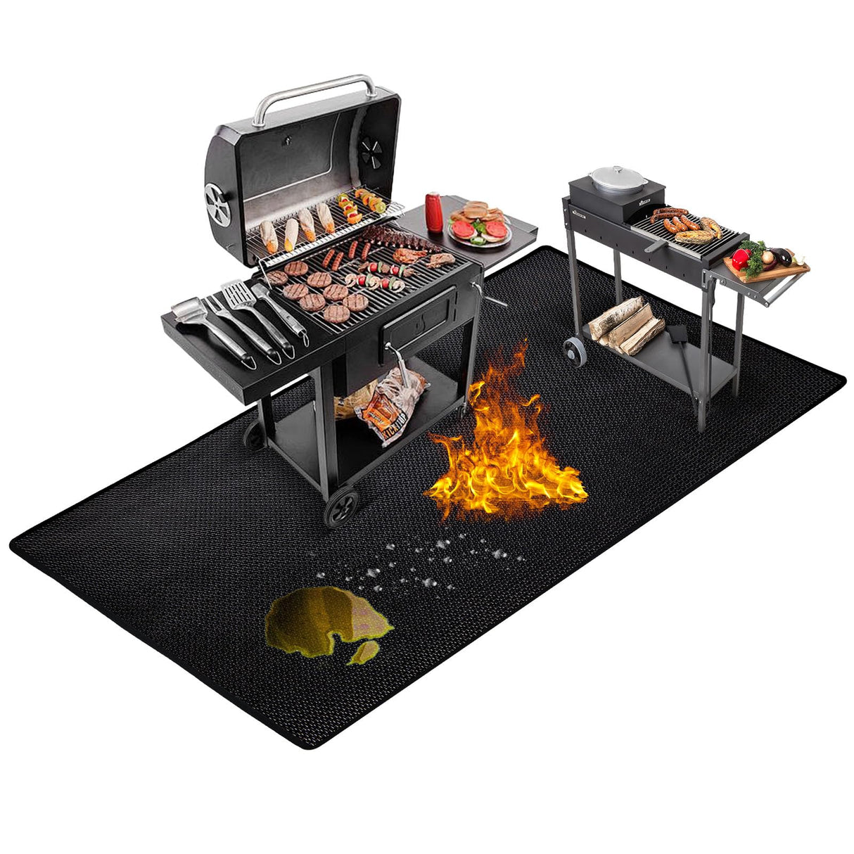 Large 76x51 inches Under Grill Mat for Outdoor Grill,Double-Sided Fireproof Grill Pad for Fire Pit,Indoor Fireplace Mat Fire Pit Mat,Oil-Proof Waterproof BBQ Protector for Deck and Patio Fondpen