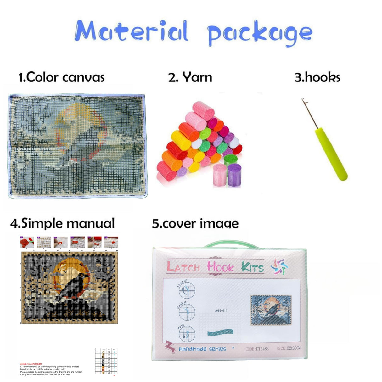 Black Raven Moon Latch Hook Rectangle Rug Kits for Adults Needle Crochet Yarn Embroidery Carpet Hook and Latch Kit Floor Mat Tapestry Christmas Home Decoration 52x38cm(9) Generic