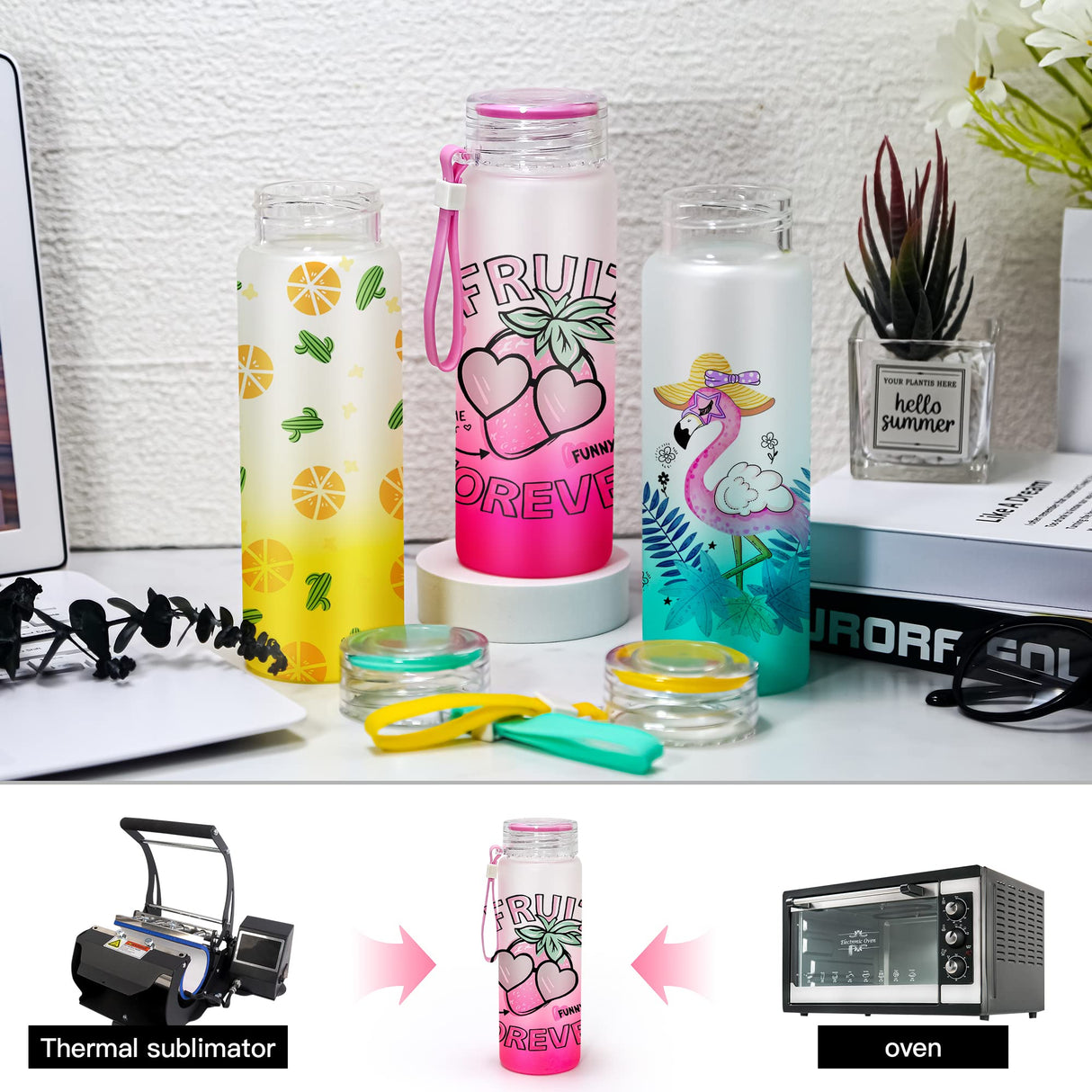 AGH Sublimation Glass Tumblers,16OZ Colored Frosted Glass Cups with Carrying Handle Lid,Different Color Gradient Glass Cups,Suitable for Milk, Soda, Juice, Drinks,Easy to Carry(12 PACK) AGH