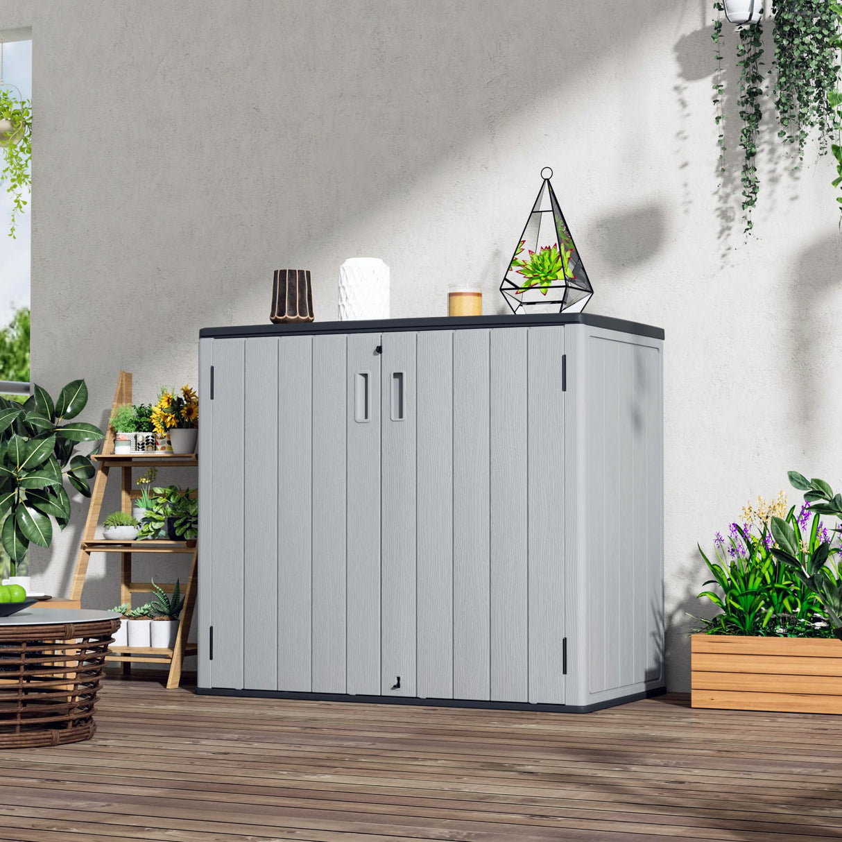 Mrosaa Large Outdoor Storage Box,Resin Sheds&Outdoor Storage Waterproof/Lockable,Outdoor Storage Cabinets for Balcony,Garage,Backyard (37Cu.ft-Pale Grey) Mrosaa