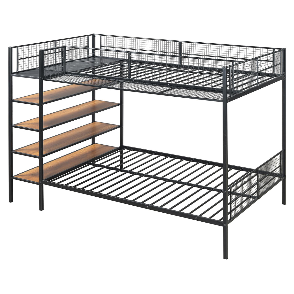 RuiSiSi Twin Over Full Metal Bunk Bed with Storage, Heavy-Duty Metal Bunk Bed with Storage Shelves Headboards for Kids Teens Adults, Safety Guard & Ladder, No Box Spring Needed, Black RuiSiSi