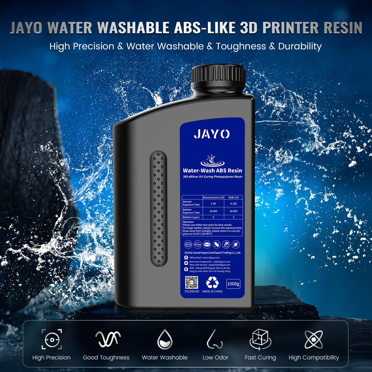 JAYO Water Washable ABS-Like Resin 2KG, 3D Printer Resin 405nm UV Standard Rapid Photopolymer Resin for LCD/DLP/SLA 3D Printer, High Precision, Non-Brittle, 1KG Bottle, 2 Pack, Grey+Dark Grey JAYO