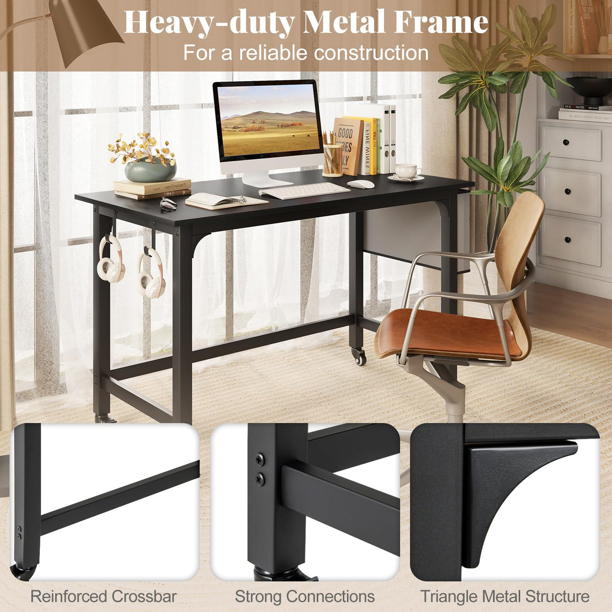 Giantex 8FT Conference Table, 4 PCS 48" Rectangular Mobile Meeting Room Desk with Removable Storage Bag & 2 Hanging Hooks, Rolling Modern Seminar Boardroom Table for Office Conference Room, Black Giantex