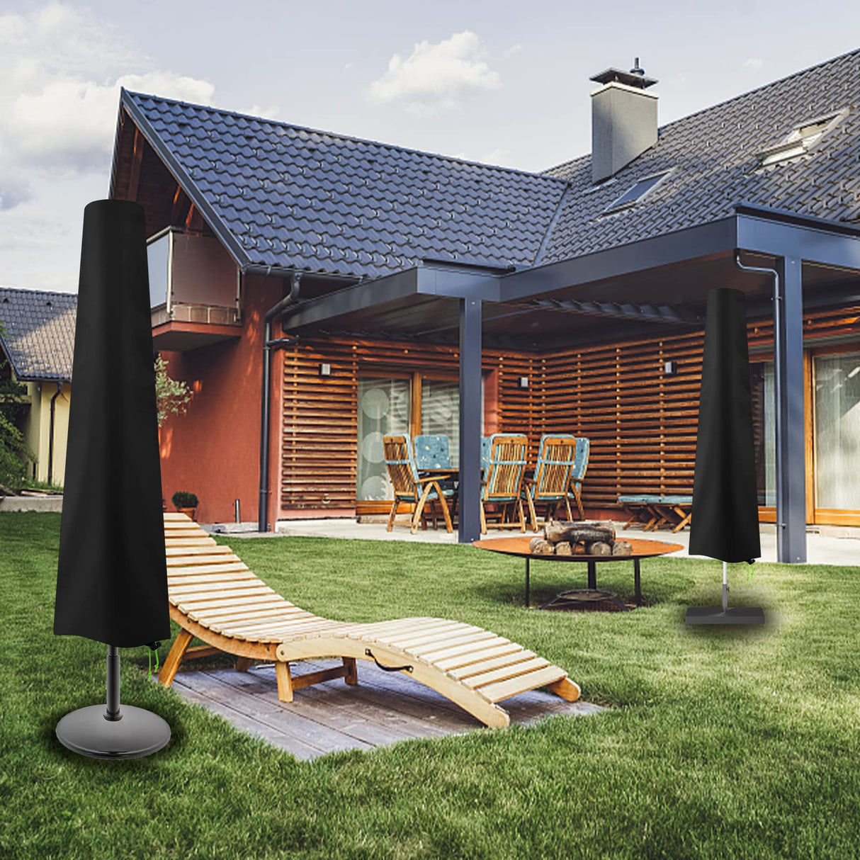 Patio Umbrella Cover - Waterproof Patio Parasol Covers with Zipper for 7ft to 11ft Outdoor Umbrellas Black REDRICH