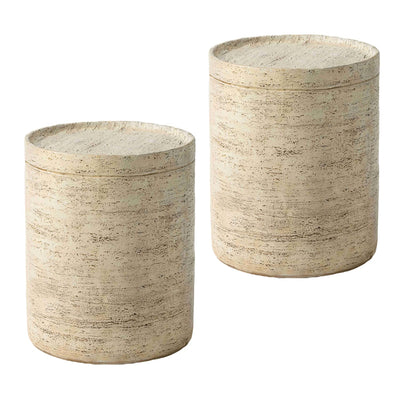 SUNBURY Concrete Side Table Set of 2, Outdoor Side Table for Patio, 14" Outdoor Accent Table Patio Round End Table, Ceramic Garden Stool Log