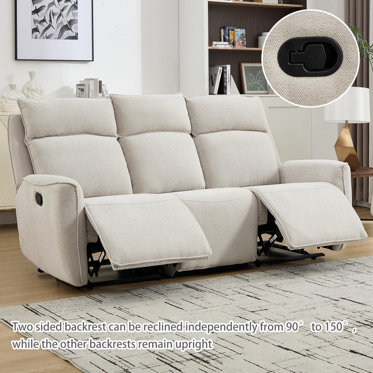 INZOY Manual Loveseat Recliner Sofa, Wall-Hugger 3 Seat Reclining Love Seat Couches, Chenille Fabric Reclinable Sofa Set, 3-Seater Recliner Chair for Living Room, Office, Apartment, Beige INZOY