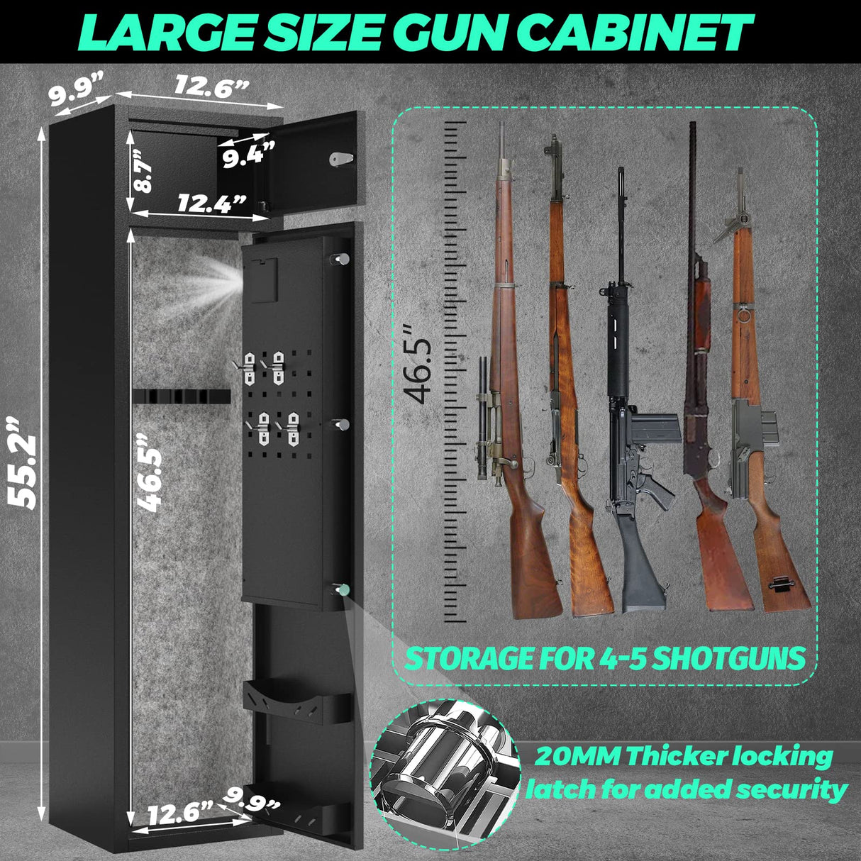 Karini 4-5 Gun Safe,Gun Safes for Rifles and Shotguns,Gun Safes for Home Rifle and Pistols,Quick Access Gun Cabinets,Rifle Safe with Storage Shelves Karini